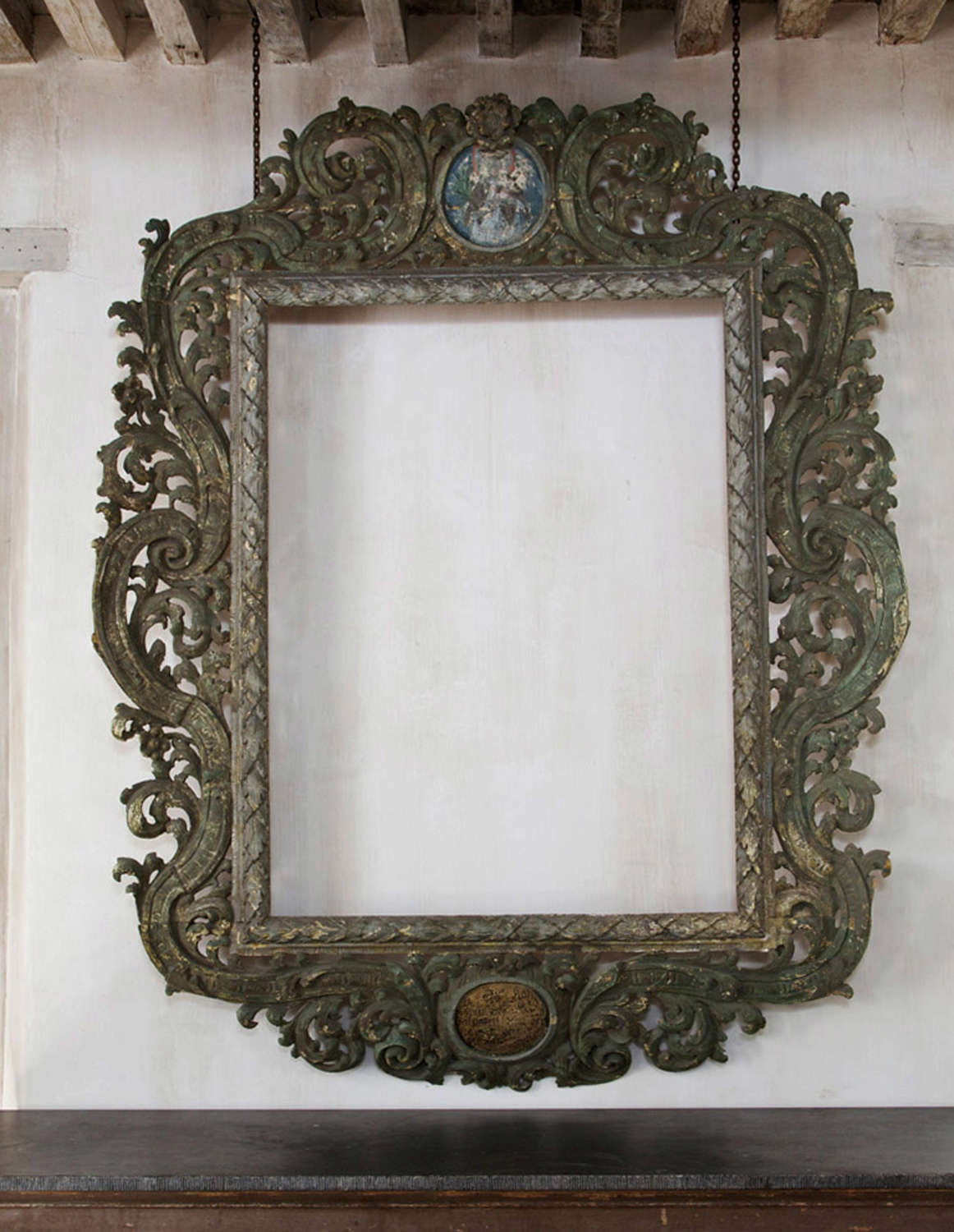 18th century large Austrian Baroque carved wooden frame